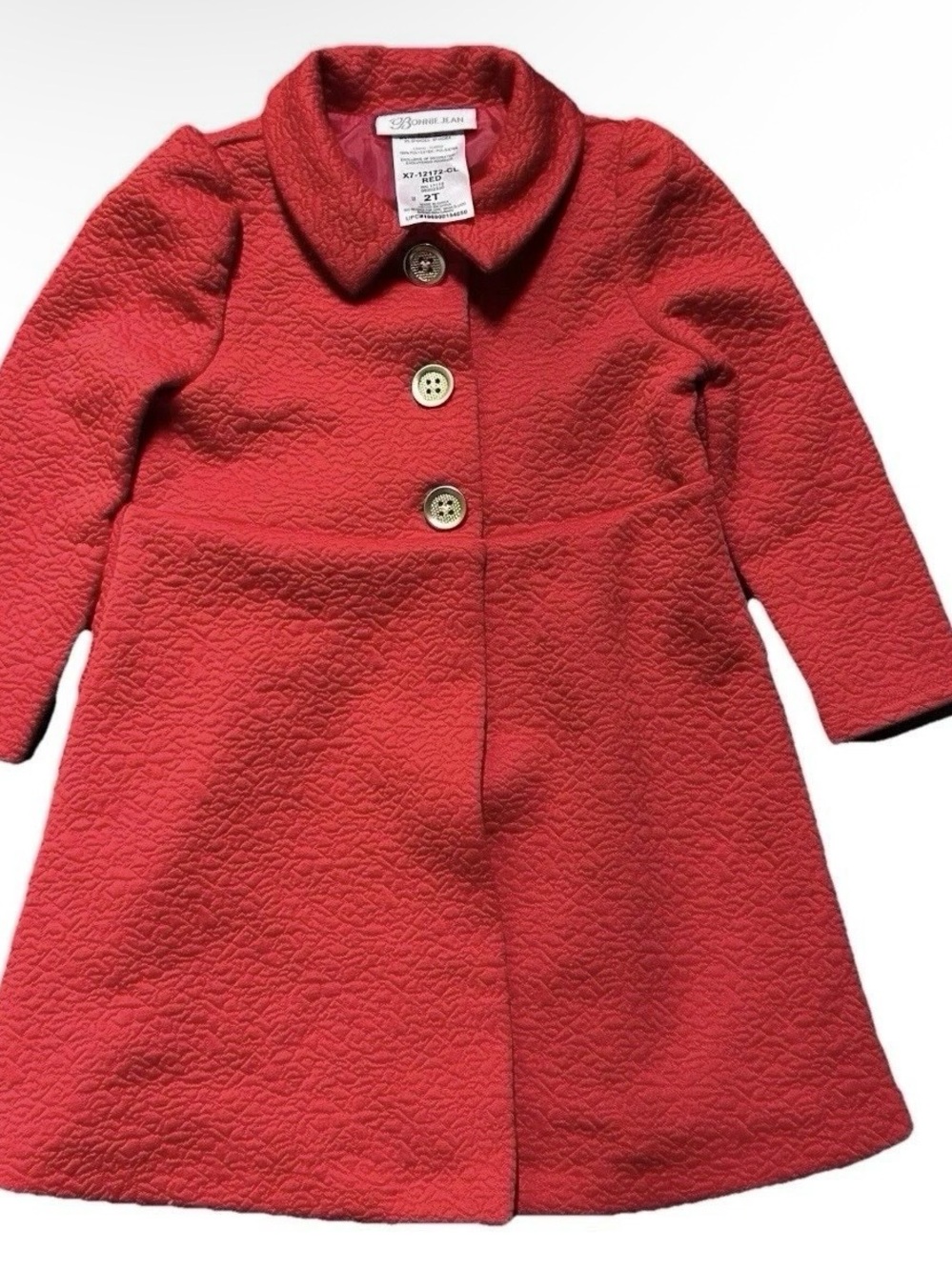 Toddler Girl Bonnie Jean Formal Red Embroidered Pea Coat Size 2T